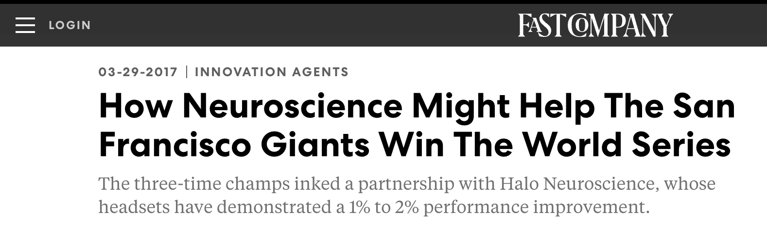 Fast Company headline: How neuroscience might help the San Francisco Giants win the World Series