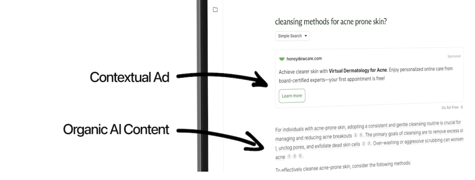 Koah product example: a contextual AI ad placed inside generative AI app content